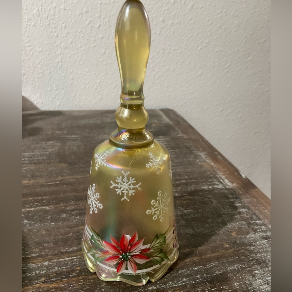 Fenton Glass Bell Christmas Poinsettia and Snowflakes
